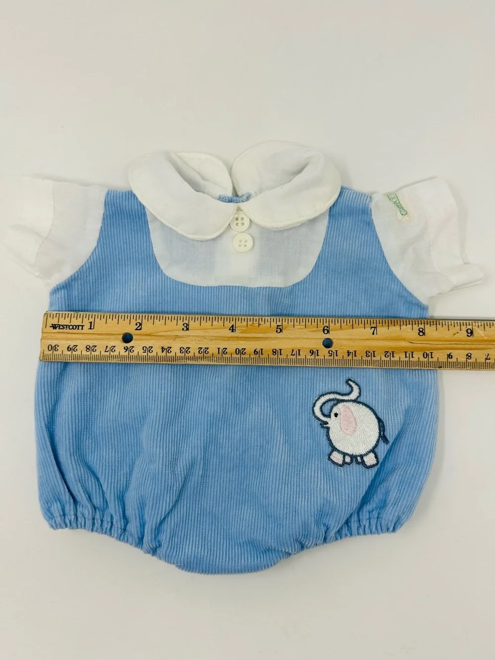 Vintage Cabbage Patch Kids Doll Baby Corduroy Elephant Romper Coleco Blue White